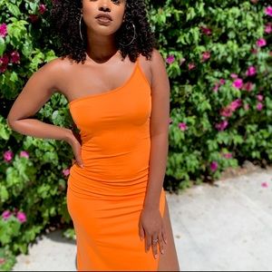Neon Orange Midi Dress